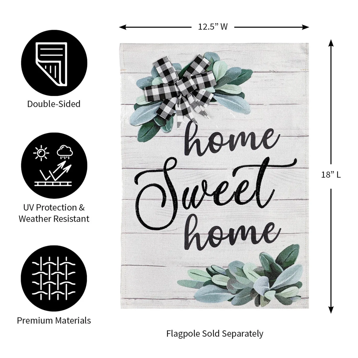 Plow & Hearth Garden Flags>Home Sweet Home Eucalyptus Burlap Garden Flag