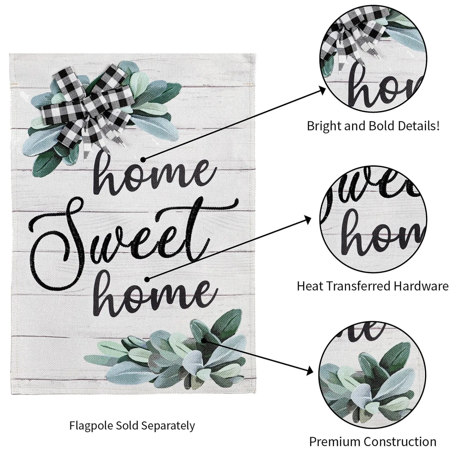 Plow & Hearth Garden Flags>Home Sweet Home Eucalyptus Burlap Garden Flag