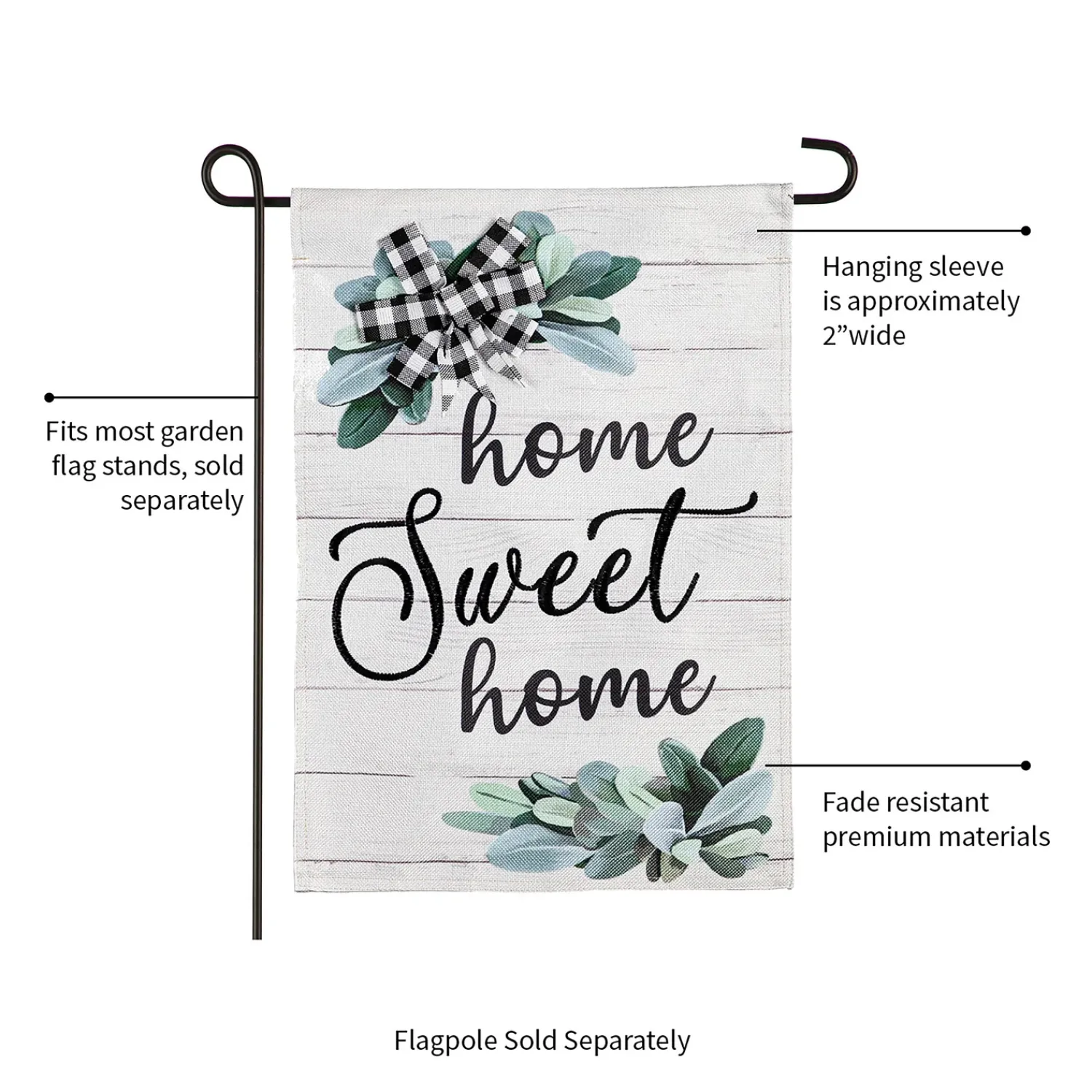 Plow & Hearth Garden Flags>Home Sweet Home Eucalyptus Burlap Garden Flag