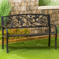 Plow & Hearth Outdoor Benches>Hummingbird Metal Garden Bench Black