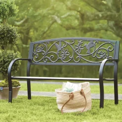 Plow & Hearth Outdoor Benches>Hummingbird Metal Garden Bench Black