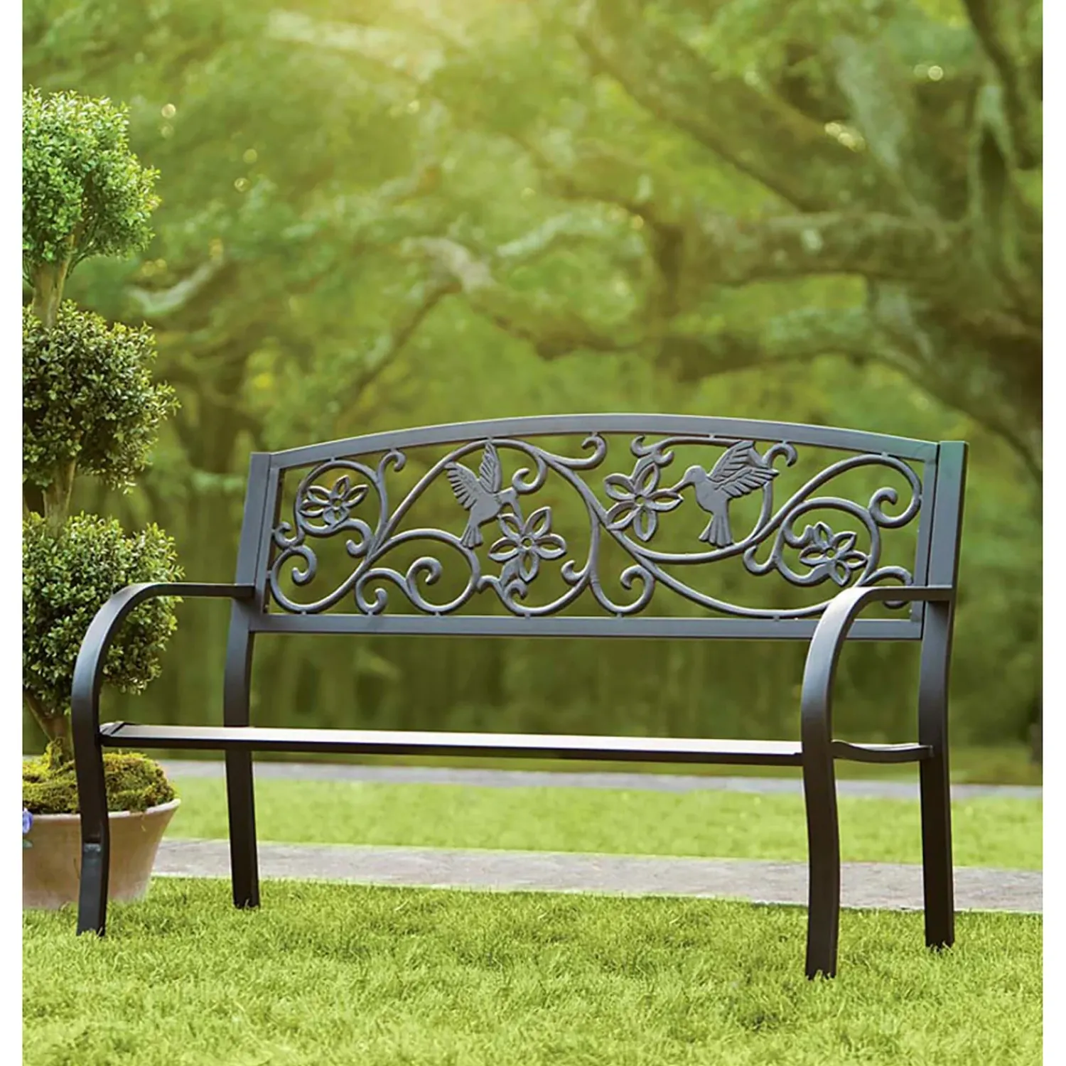 Plow & Hearth Outdoor Benches>Hummingbird Metal Garden Bench Black