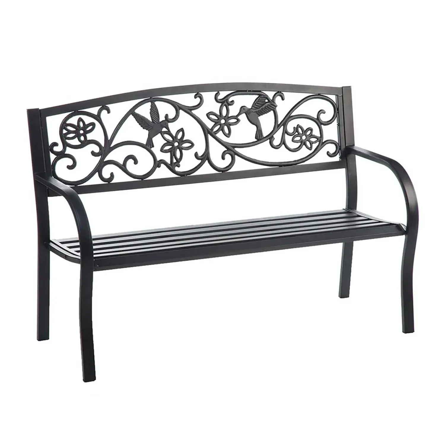 Plow & Hearth Outdoor Benches>Hummingbird Metal Garden Bench Black