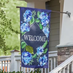 Plow & Hearth House & Estate Flags>Hydrangea Welcome Estate Flag