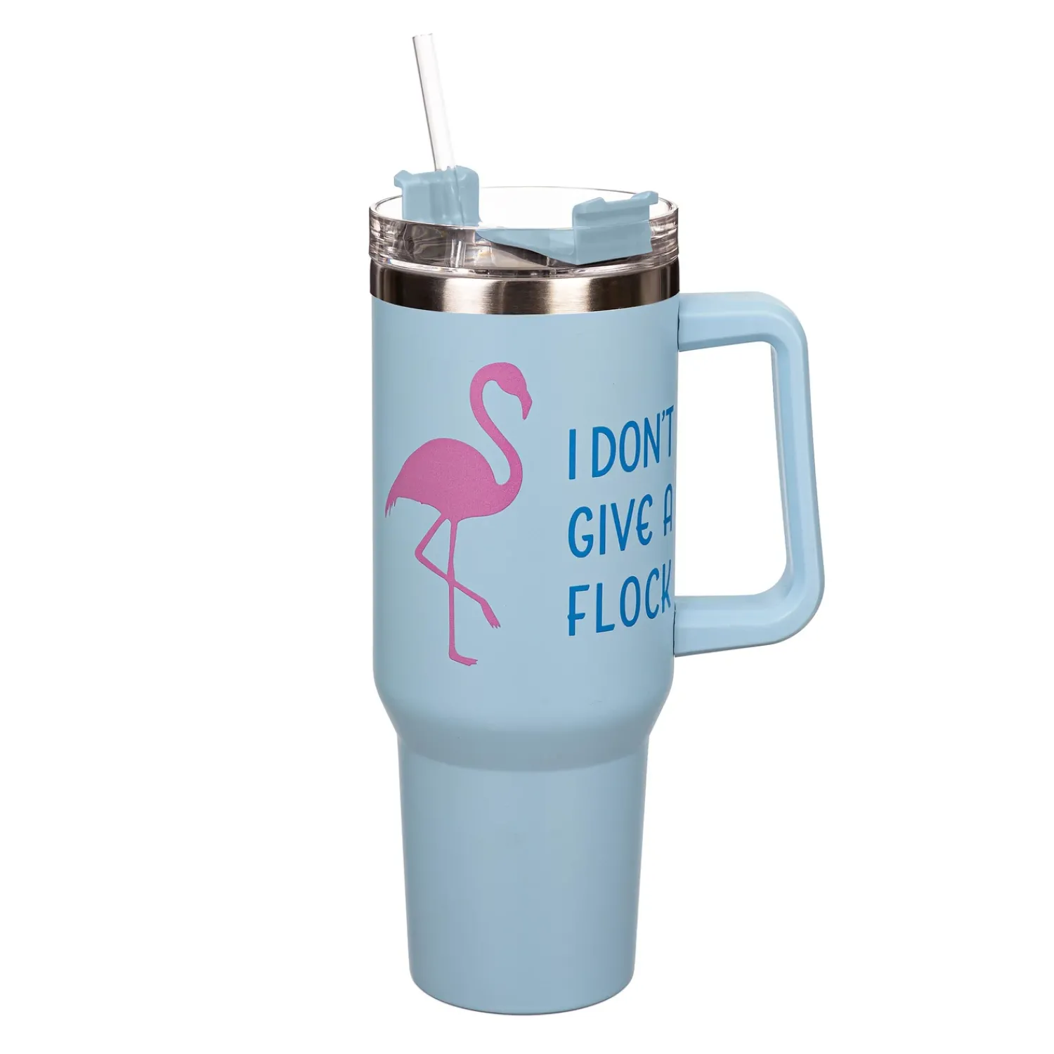 Plow & Hearth Travel Cups>I Don't Give A Flock Flamingo Canyon Cup, Double Wall Stainless Steel w/ Straw, 40oz, Gift Box