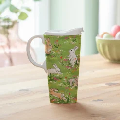 Plow & Hearth Travel Cups>In Bloom Bunny Frolic Ceramic Perfect Cup, 17oz, Gift Box
