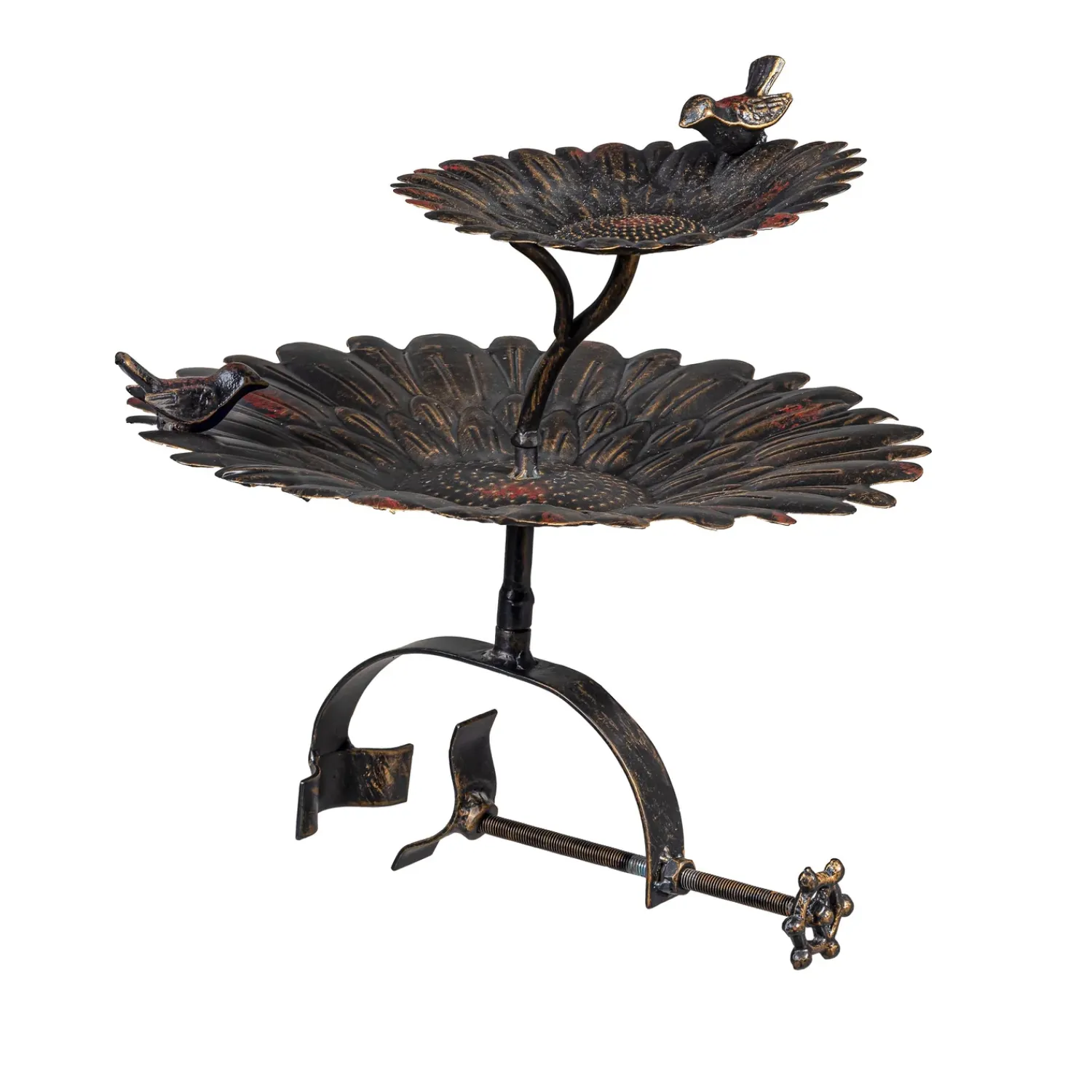 Plow & Hearth Birdbaths>2-in-1 Sunflower Metal Birdbath and Feeder with Mounting Attachment and Stake, 48"H