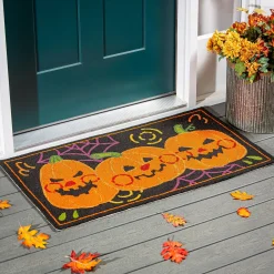 Plow & Hearth Hooked Rugs>Indoor/Outdoor Jack O'Lantern Pumpkin Hooked Polypropylene Accent Rug 24"x42"