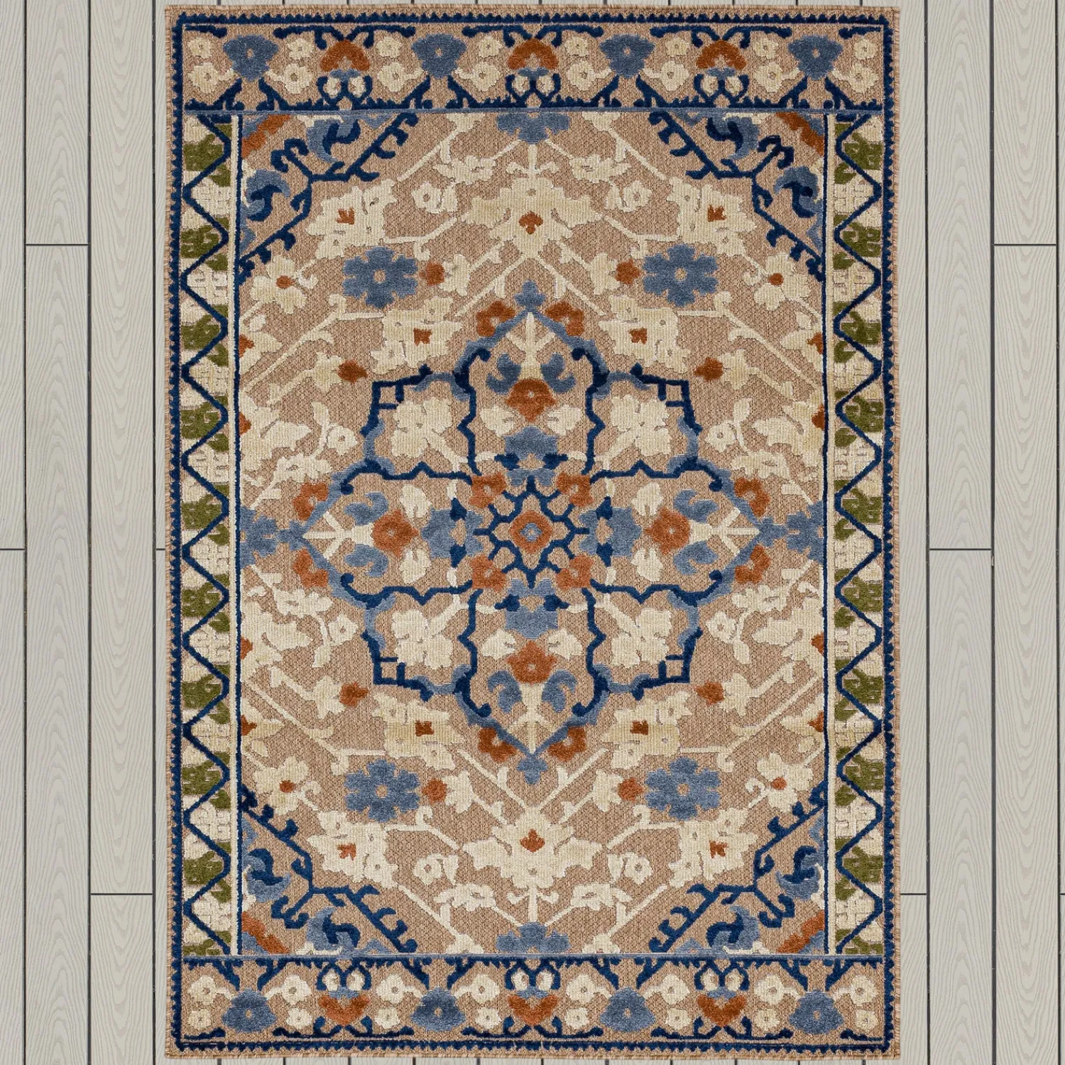 Plow & Hearth Area Rugs>Indoor/Outdoor Aruba Medallion Polypropylene Rug, 6' x 9' Multi