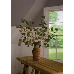Plow & Hearth Faux Flowers & Plants|Lighted Trees & Garlands>Indoor/Outdoor Battery-Operated Lighted Eucalyptus Branches, Set of 2
