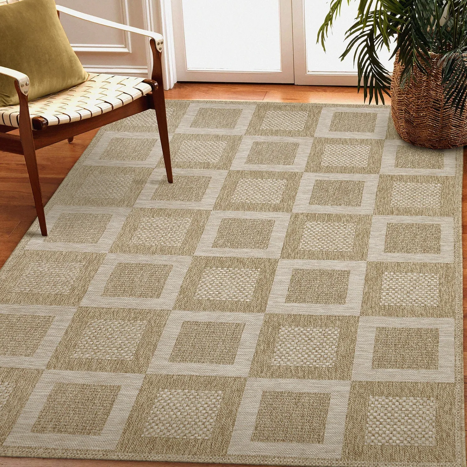 Plow & Hearth Area Rugs>Indoor/Outdoor Beachcomber Squares Rug, 7'10" x 9'10" Natural