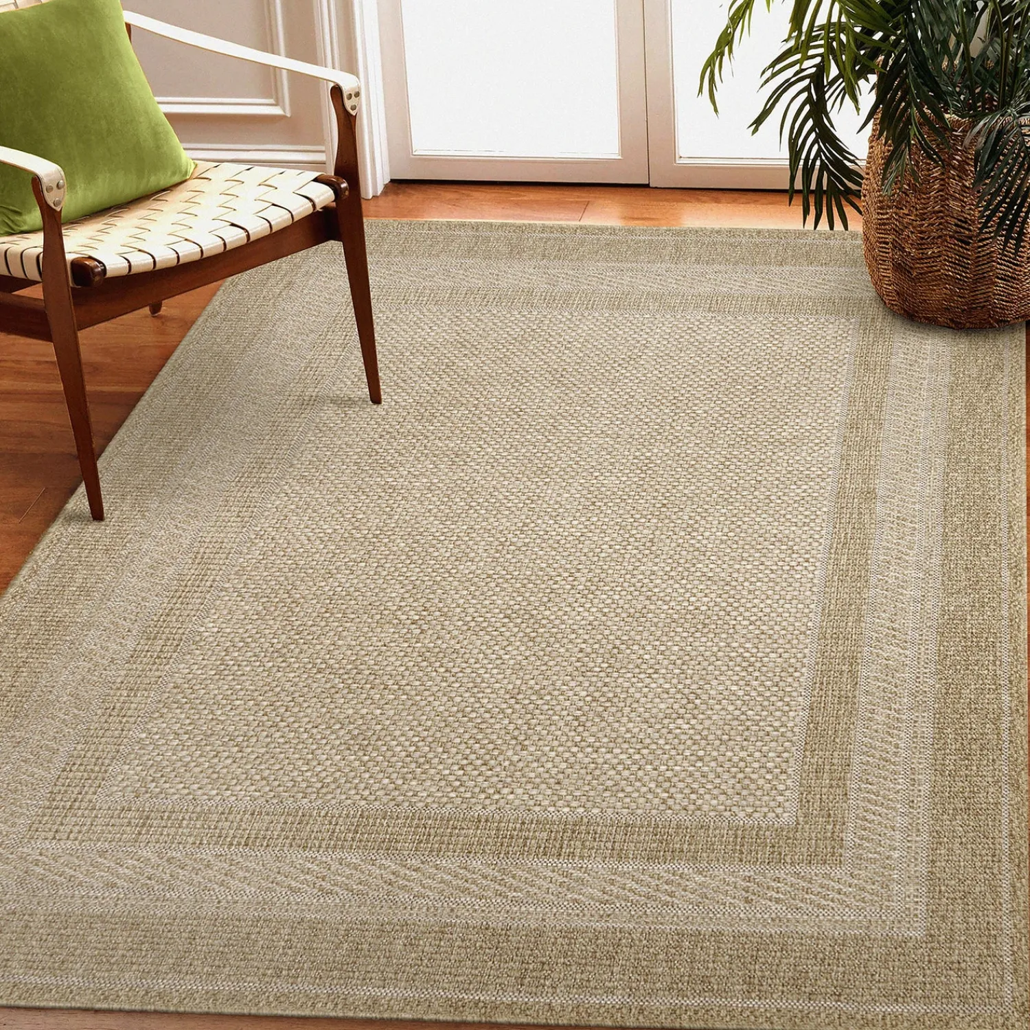 Plow & Hearth Area Rugs>Indoor/Outdoor Beachcomber Border Rug, 7'10" x 9'10" Natural
