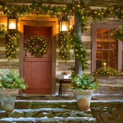 Plow & Hearth Faux Flowers & Plants|Lighted Trees & Garlands>Indoor/Outdoor Blue Ridge Window Swag with Battery-Operated Dual-Function Lights