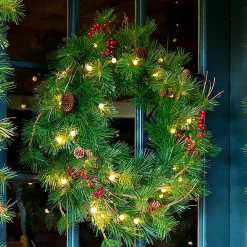 Plow & Hearth Wreaths>Indoor/Outdoor Blue Ridge Wreath with Battery-Operated Dual-Function Lights, 24" dia.