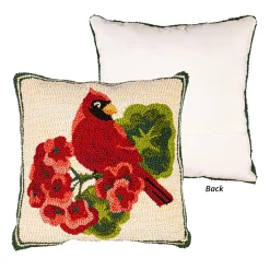 Plow & Hearth Outdoor Throw Pillows|Decorative Pillows>Indoor/Outdoor Cardinal/Geranium Hooked Polypropylene Throw Pillow 18"x18"
