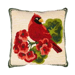 Plow & Hearth Outdoor Throw Pillows|Decorative Pillows>Indoor/Outdoor Cardinal/Geranium Hooked Polypropylene Throw Pillow 18"x18"
