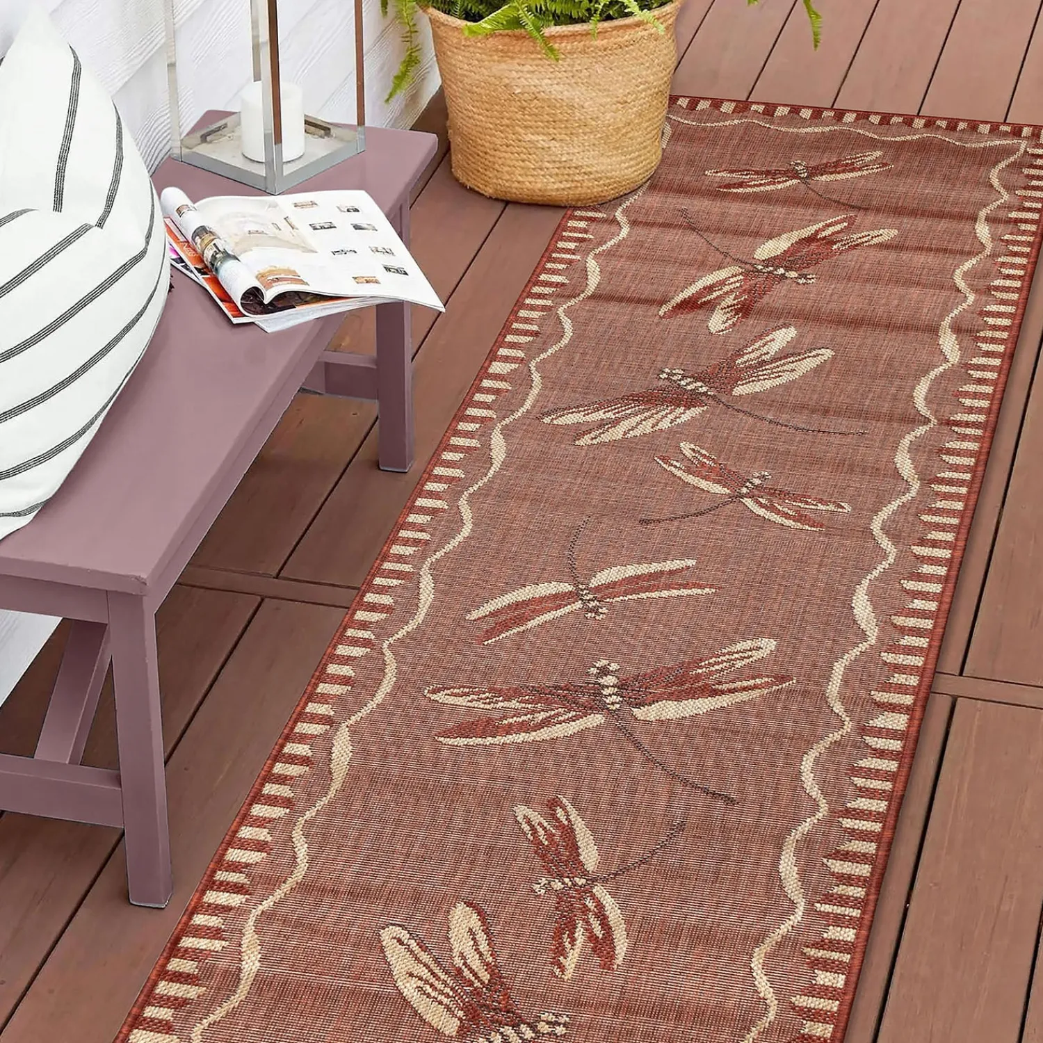 Plow & Hearth Runners>Indoor/Outdoor Dragonfly Rug, 23" x 7'6"