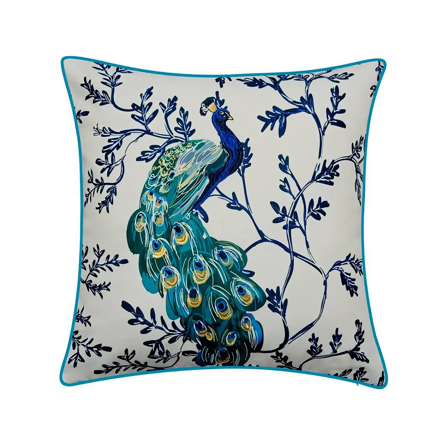 Plow & Hearth Decorative Pillows>Indoor/Outdoor Embroidered Peacock and Vines Throw Pillow