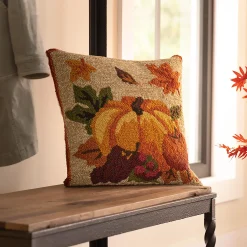 Plow & Hearth Outdoor Throw Pillows|Decorative Pillows>Indoor/Outdoor Fall Bounty Hand Hooked Polypropylene Throw Pillow