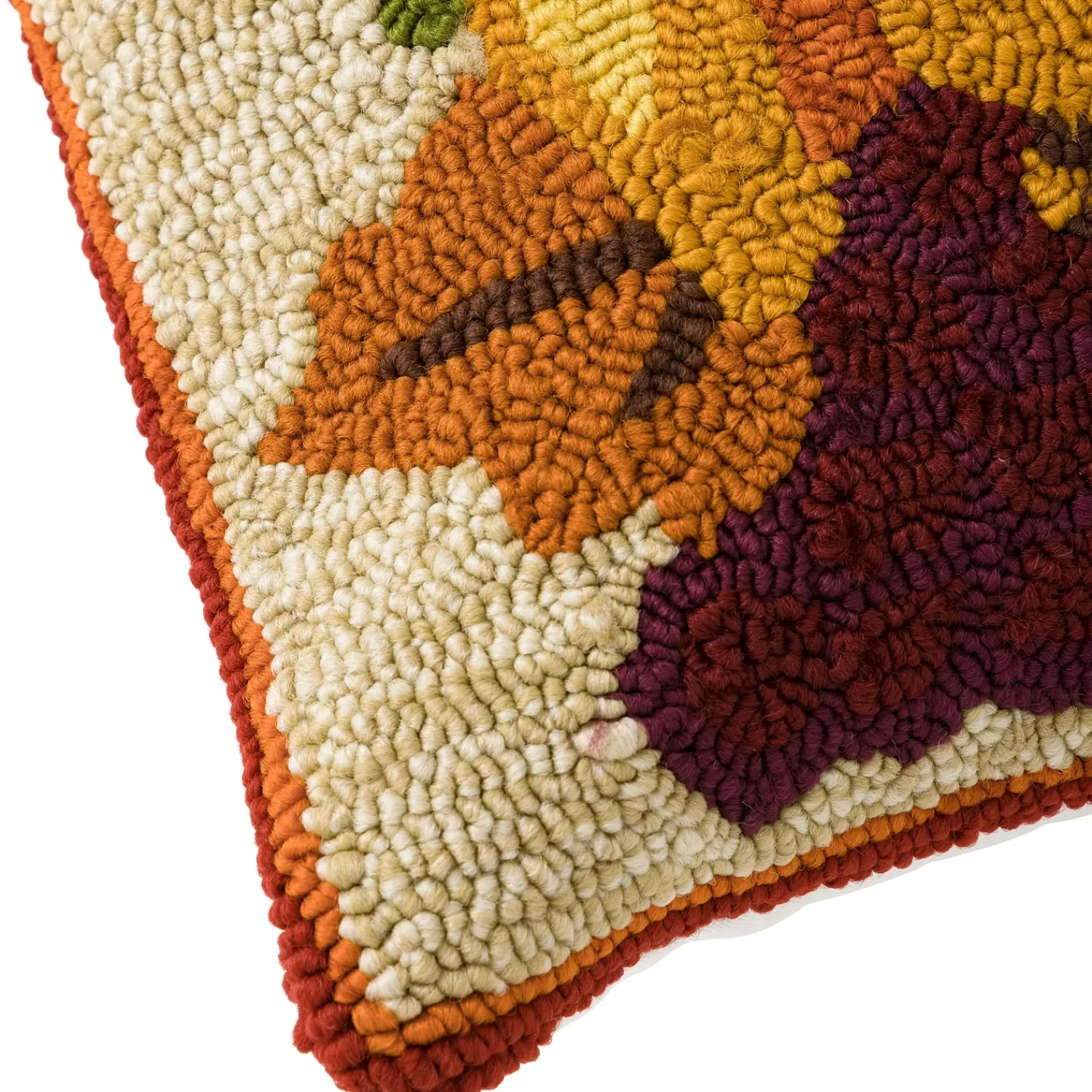 Plow & Hearth Outdoor Throw Pillows|Decorative Pillows>Indoor/Outdoor Fall Bounty Hand Hooked Polypropylene Throw Pillow