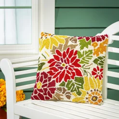 Plow & Hearth Outdoor Throw Pillows|Decorative Pillows>Indoor/Outdoor Fall Florals Hooked Polypropylene Throw Pillow 18"x18"