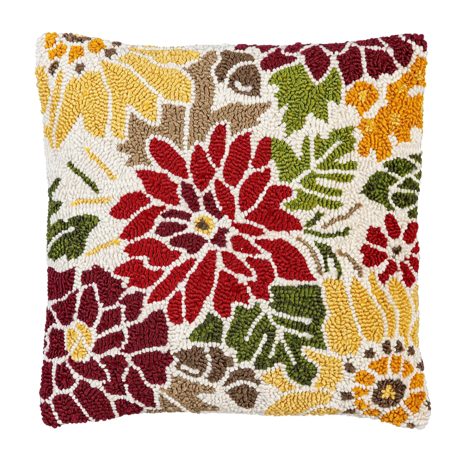 Plow & Hearth Outdoor Throw Pillows|Decorative Pillows>Indoor/Outdoor Fall Florals Hooked Polypropylene Throw Pillow 18"x18"