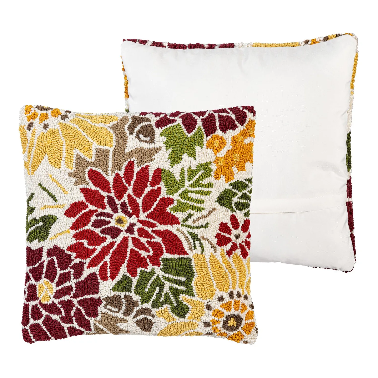 Plow & Hearth Outdoor Throw Pillows|Decorative Pillows>Indoor/Outdoor Fall Florals Hooked Polypropylene Throw Pillow 18"x18"