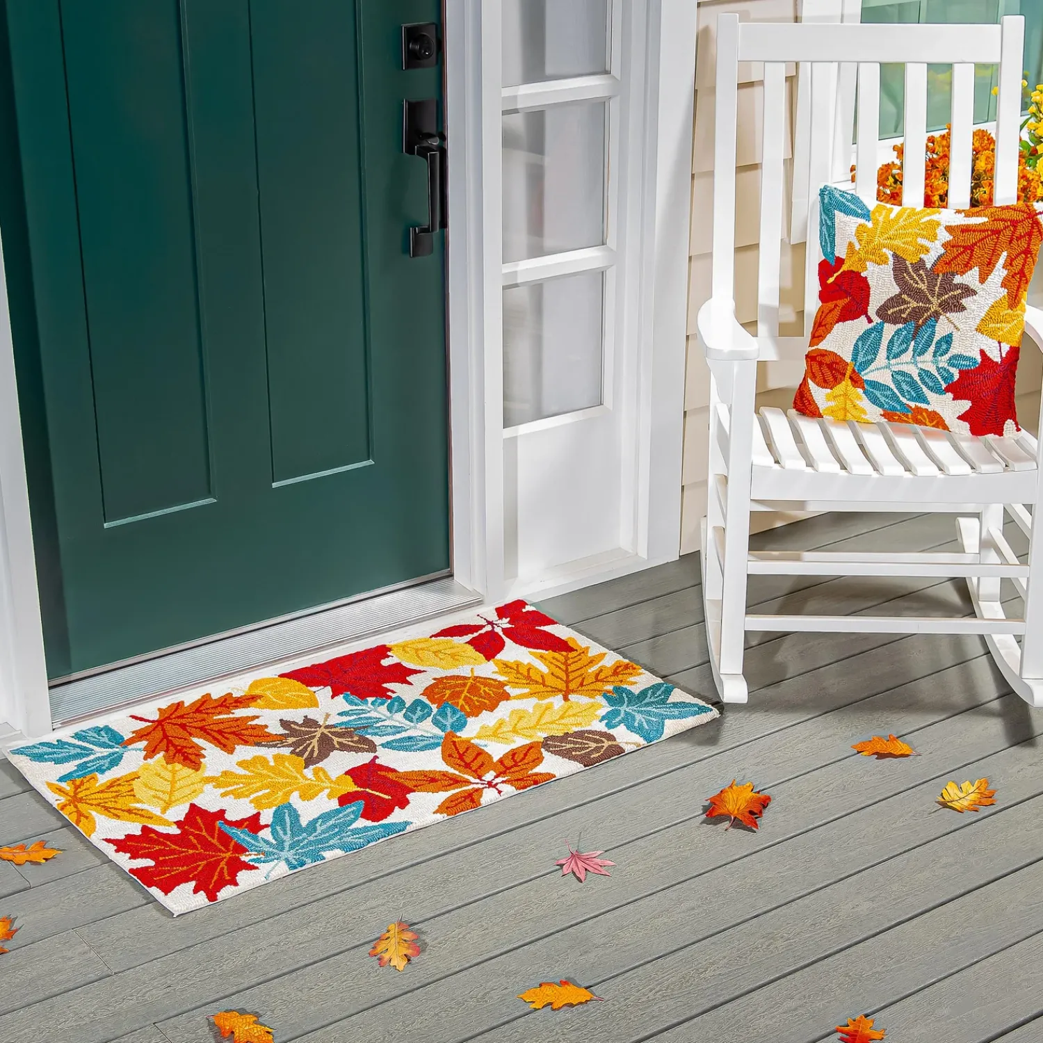 Plow & Hearth Hooked Rugs>Indoor/Outdoor Fall Leaves Hooked Polypropylene Accent Rug 24"x42"