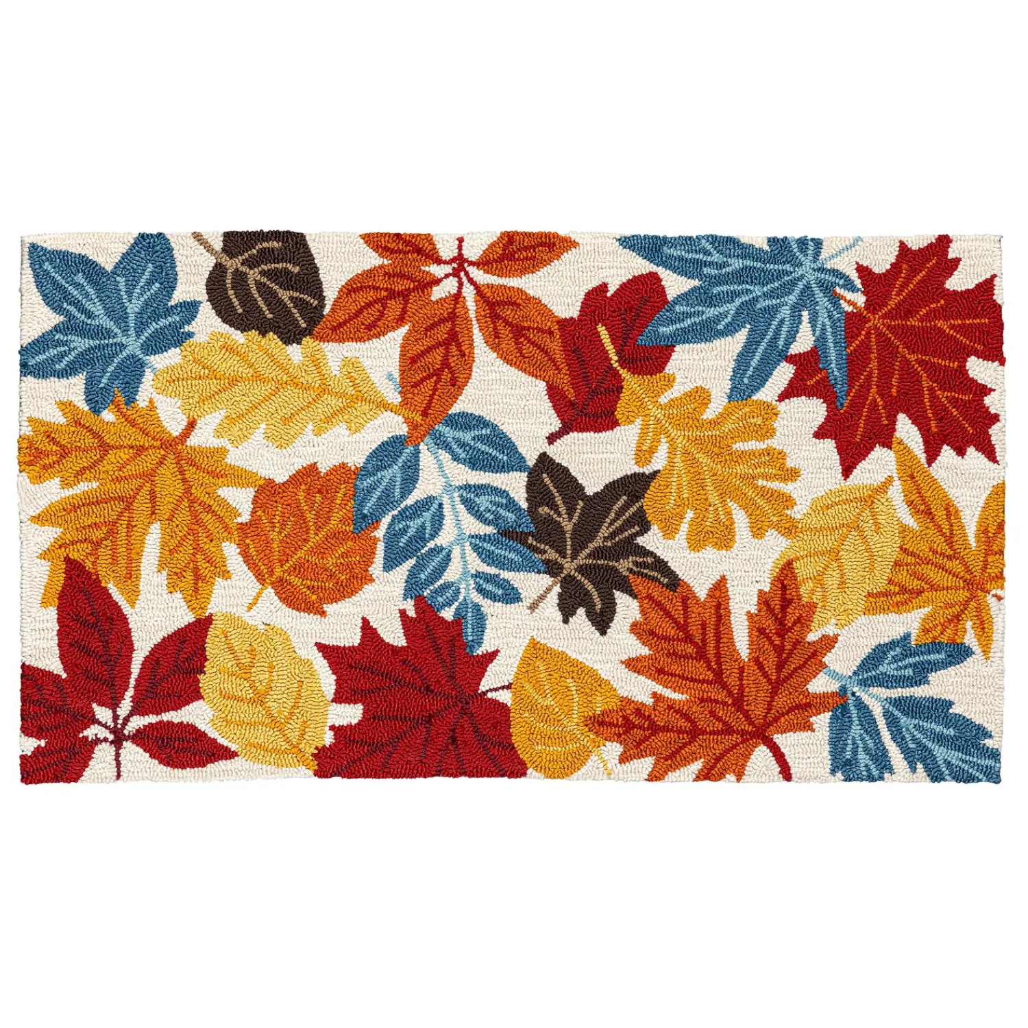 Plow & Hearth Hooked Rugs>Indoor/Outdoor Fall Leaves Hooked Polypropylene Accent Rug 24"x42"