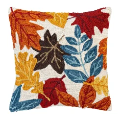 Plow & Hearth Outdoor Throw Pillows|Decorative Pillows>Indoor/Outdoor Fall Leaves Hooked Polypropylene Throw Pillow 18"x18"