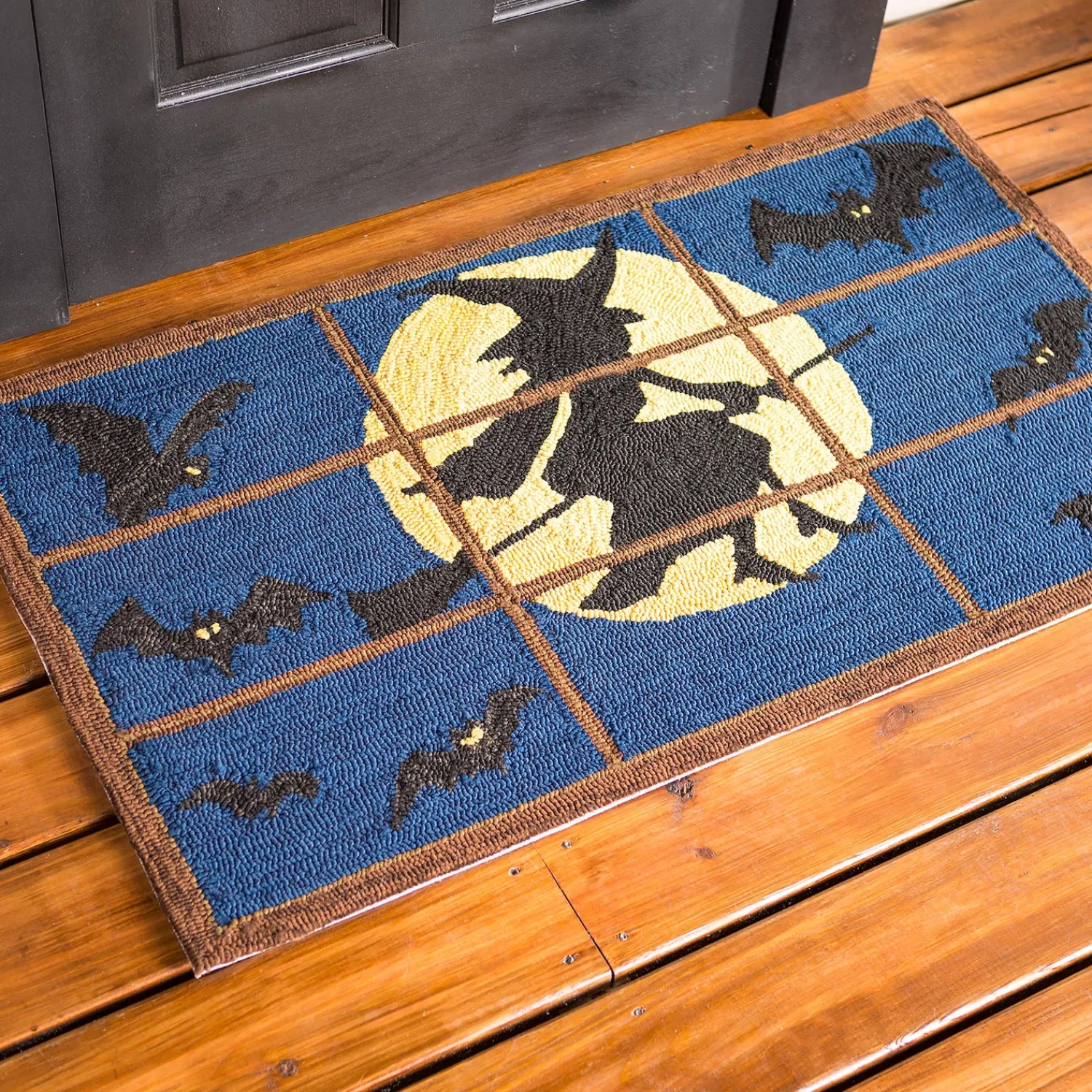 Plow & Hearth Hooked Rugs>Indoor/Outdoor Halloween Flying Witch Hooked Accent Rug