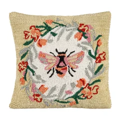 Plow & Hearth Outdoor Throw Pillows|Decorative Pillows>Indoor/Outdoor Hooked Pillow 18"x18" Bee