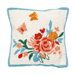 Plow & Hearth Outdoor Throw Pillows|Decorative Pillows>Indoor/Outdoor Hooked Pillow 18"x18" Butterfly Meadow