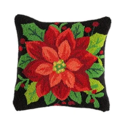 Plow & Hearth Outdoor Throw Pillows|Decorative Pillows>Indoor/Outdoor Hooked Polypropylene Poinsettia Throw Pillow