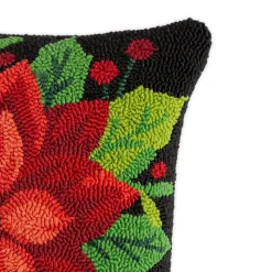 Plow & Hearth Outdoor Throw Pillows|Decorative Pillows>Indoor/Outdoor Hooked Polypropylene Poinsettia Throw Pillow