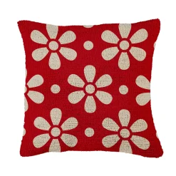 Plow & Hearth Outdoor Throw Pillows|Decorative Pillows>Indoor/Outdoor Hooked Polypropylene Daisy Throw Pillow, Red