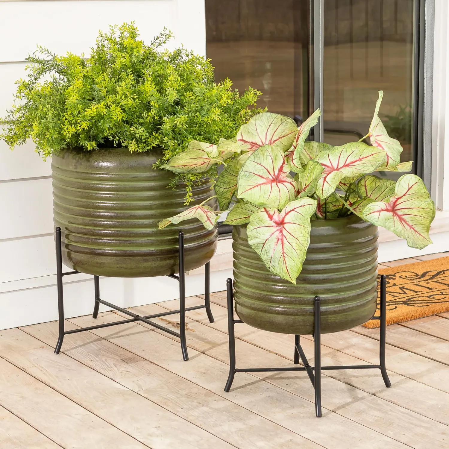 Plow & Hearth Planters & Plant Stands>Indoor/Outdoor Hunter Green Planters, Set of 2