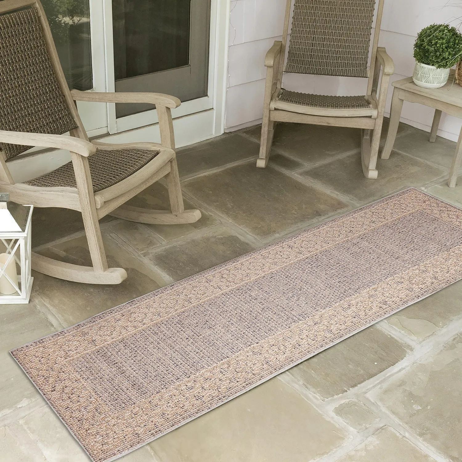 Plow & Hearth Area Rugs>Indoor/Outdoor Kitty Hawk Border Rug, 5'3" x 7'3"