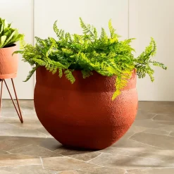 Plow & Hearth Planters & Plant Stands>Indoor/Outdoor Large Metal Planter with Terra Cotta Finish