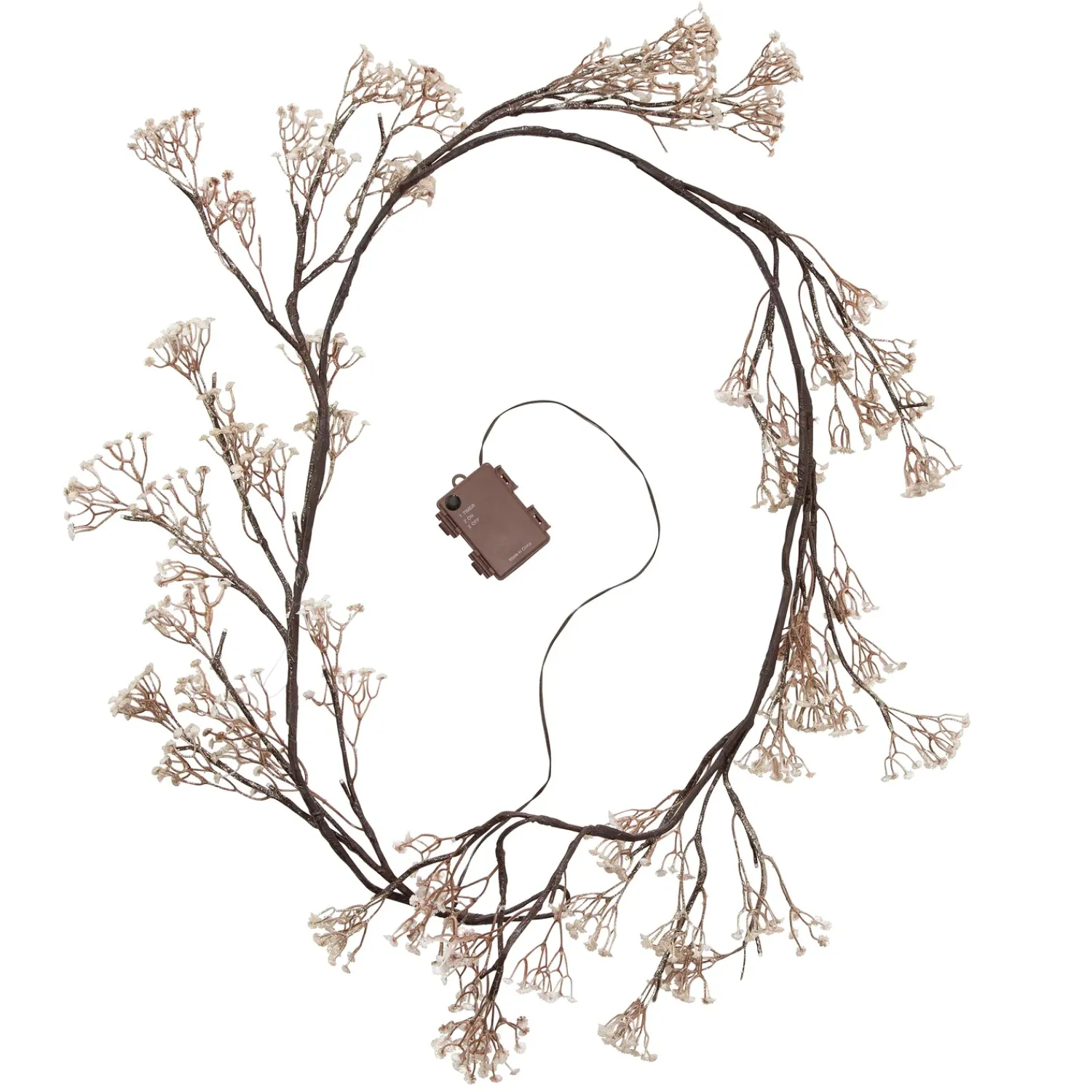 Plow & Hearth Faux Flowers & Plants|Lighted Trees & Garlands>Indoor/Outdoor Lighted Baby's Breath Garland with Timer