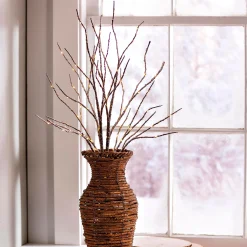 Plow & Hearth Faux Flowers & Plants|Lighted Trees & Garlands>Indoor/Outdoor Lighted Birch Branches, Set of 2 Brown