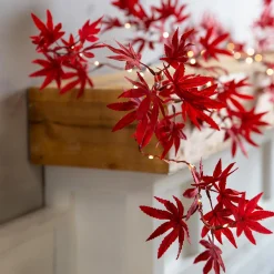 Plow & Hearth Faux Flowers & Plants|Lighted Trees & Garlands>Indoor/Outdoor Lighted Japanese Maple Leaf Garland with 70 Lights