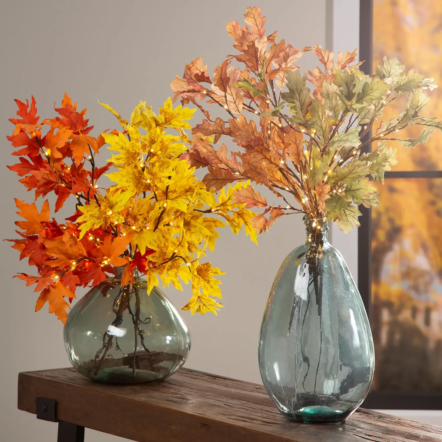 Plow & Hearth Faux Flowers & Plants|Lighted Trees & Garlands>Indoor/Outdoor Lighted Moss Oak Branches, Set of 2