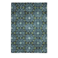 Plow & Hearth Area Rugs>Indoor/Outdoor Machine Washable Blue Kaleidoscope Printed Rug, 5' x 7'