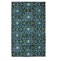 Plow & Hearth Area Rugs>Indoor/Outdoor Machine Washable Blue Kaleidoscope Printed Rug, 3' x 5'
