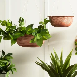 Plow & Hearth Planters & Plant Stands>Indoor/Outdoor Metal Hanging Planters with Terra Cotta Finish, Set of 2