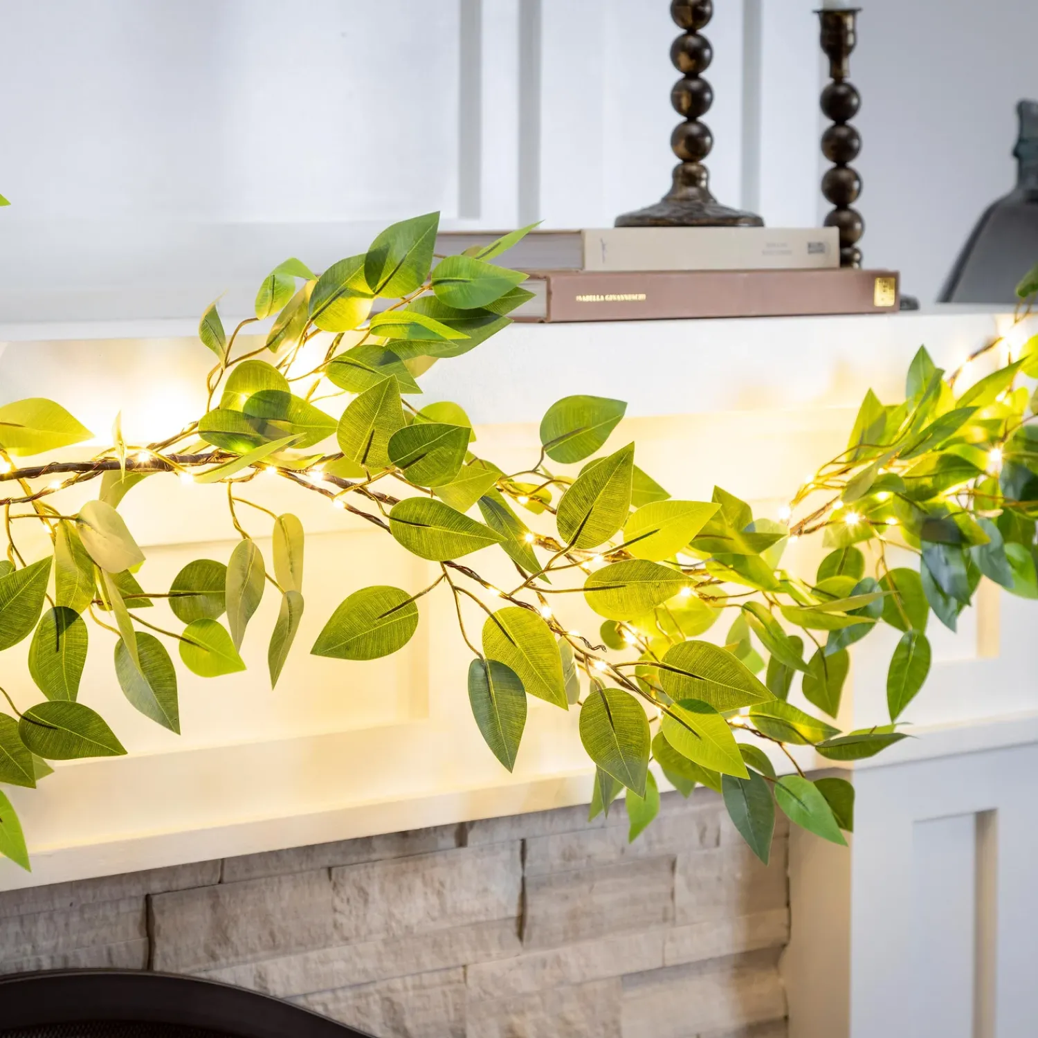 Plow & Hearth Faux Flowers & Plants|Lighted Trees & Garlands>Indoor/Outdoor Micro LED Lighted Ficus Garland