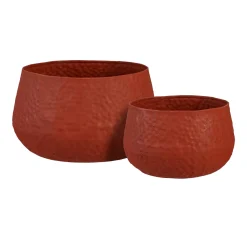 Plow & Hearth Planters & Plant Stands|Planters & Vases>Indoor/Outdoor Nested Metal Planters with Terra Cotta Finish, Set of 2