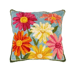 Plow & Hearth Outdoor Throw Pillows|Decorative Pillows>Indoor/Outdoor Pastel Posies Hooked Polypropylene Throw Pillow