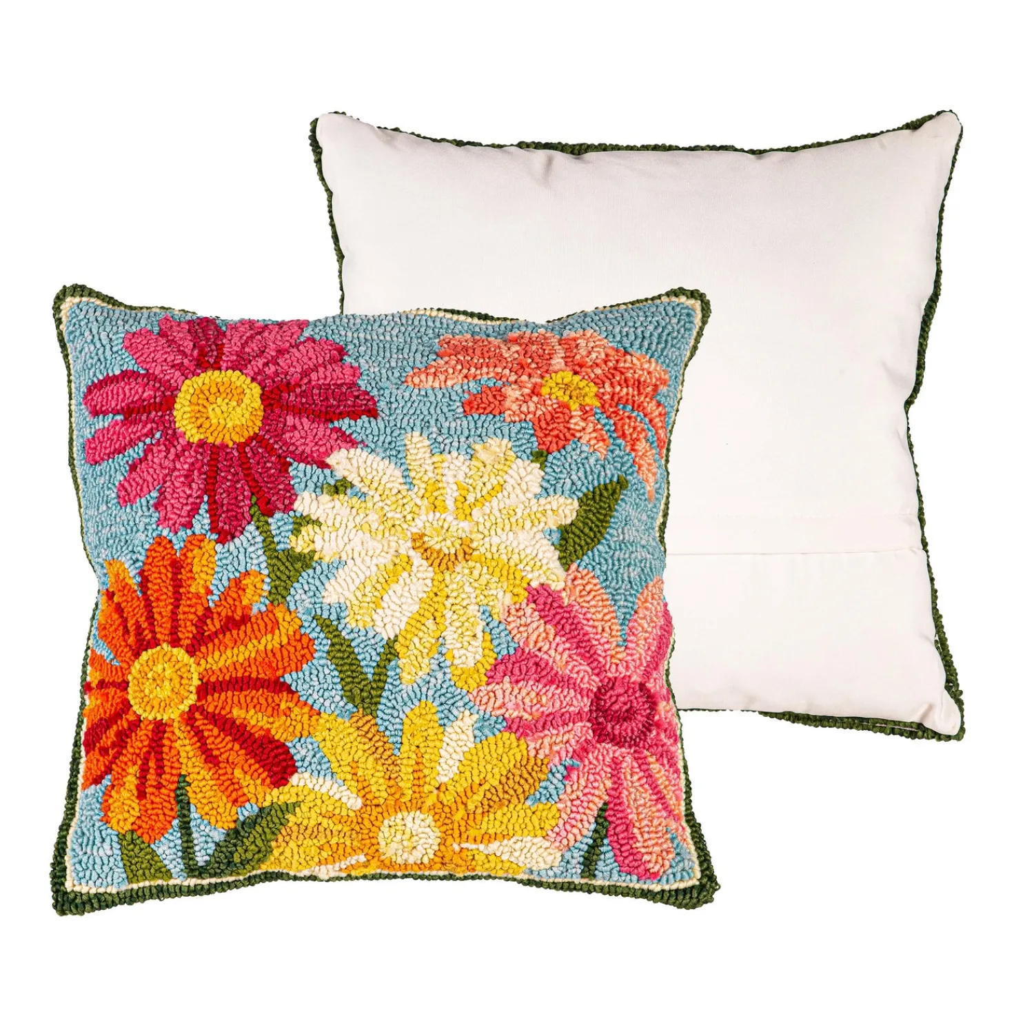 Plow & Hearth Outdoor Throw Pillows|Decorative Pillows>Indoor/Outdoor Pastel Posies Hooked Polypropylene Throw Pillow